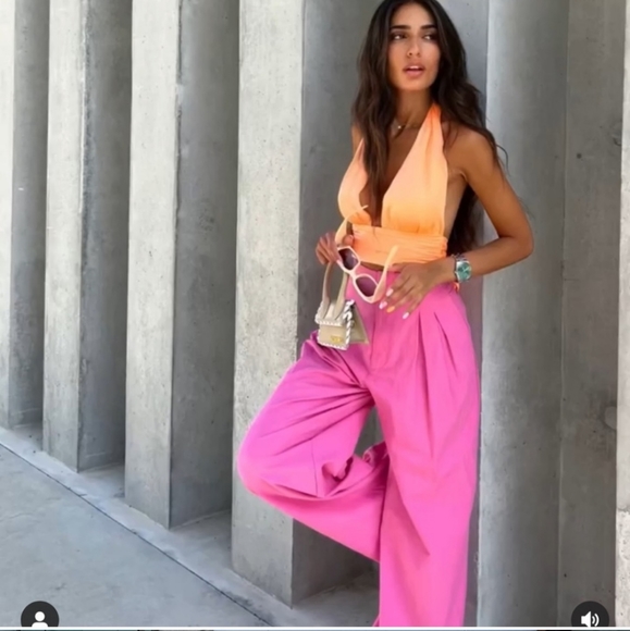 Zara Pleated Linen Blend Bloggers Favorite Pants Size S & XXL Pink NWT - Picture 5 of 13